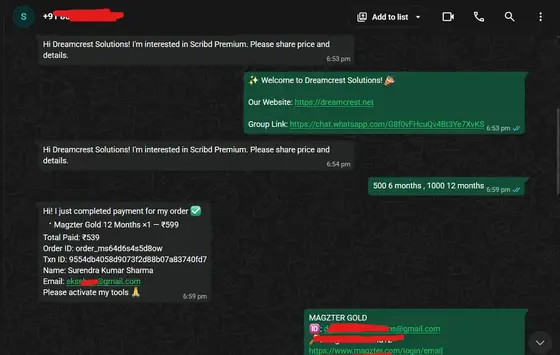 Delivery proof for Magzter Gold — Order confirmed & activated