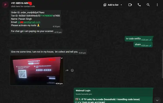 Delivery proof for Netflix + ChatGPT — TV code + credentials