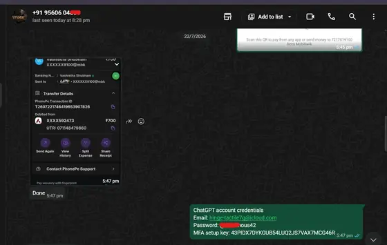 Delivery proof for ChatGPT Plus — Credentials + MFA key