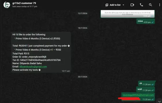 Delivery proof for Prime Video 6 Months — Order paid & activated