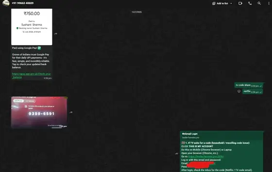 Delivery proof for Netflix TV Code — ₹750 — code + webmail login